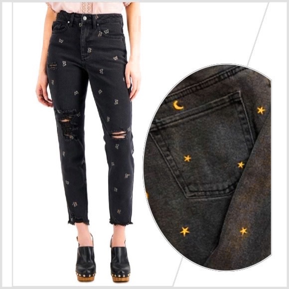 Dolls Kill Jeans Star Jeans Moon And Star Embroidered Celestial